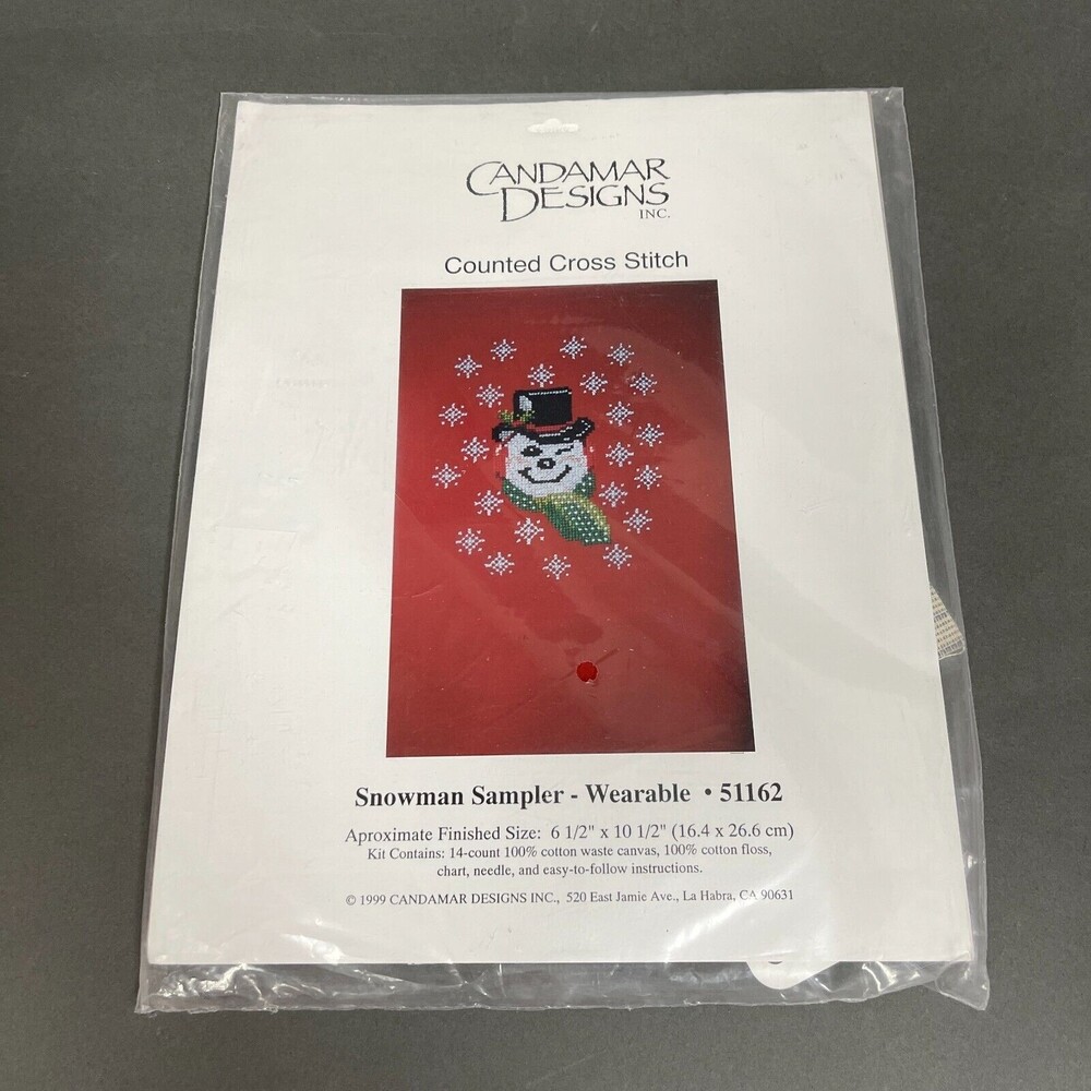 Candamar Designs Counted Cross Stitch Kit‎ Snowman Sampler Wearable #51162 New